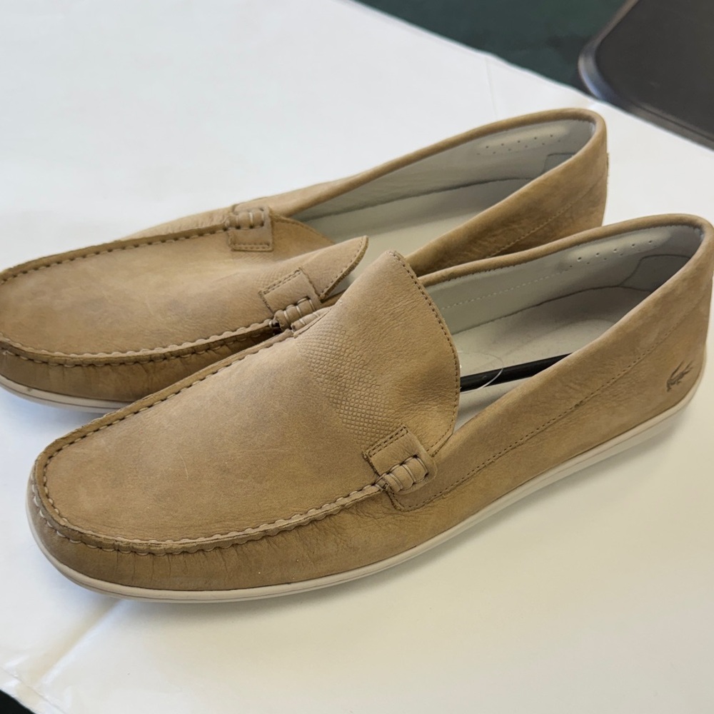 Lacoste Light Brown Leather Slip-On Loafers